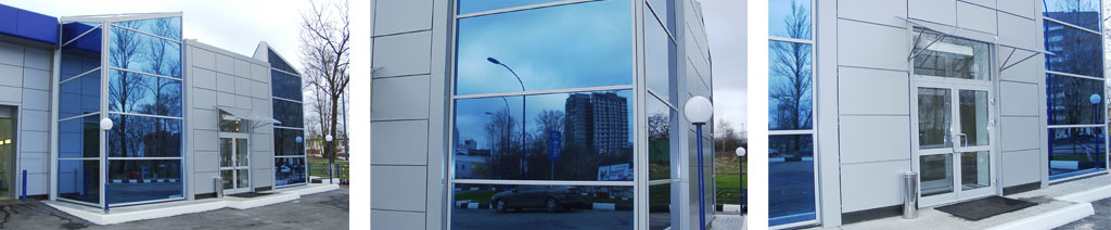 Остекление фасадов магазинов большими стеклопакетами Орехово-Зуево